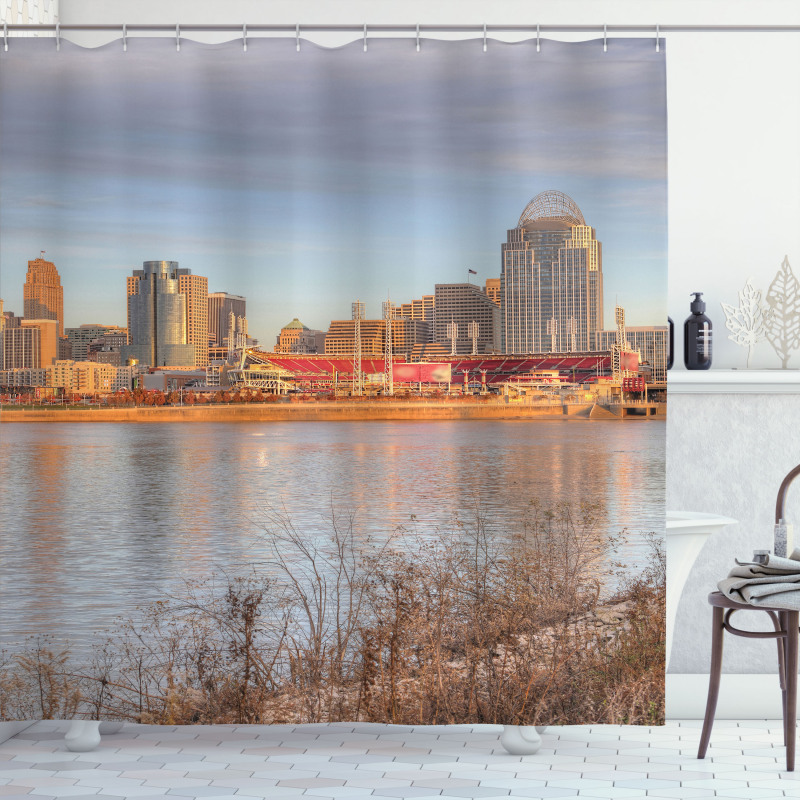 Vertical of City River Shower Curtain