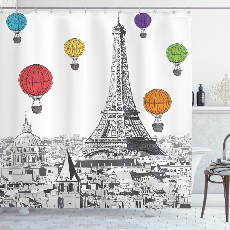 Eiffel Tower and Balloons Shower Curtain