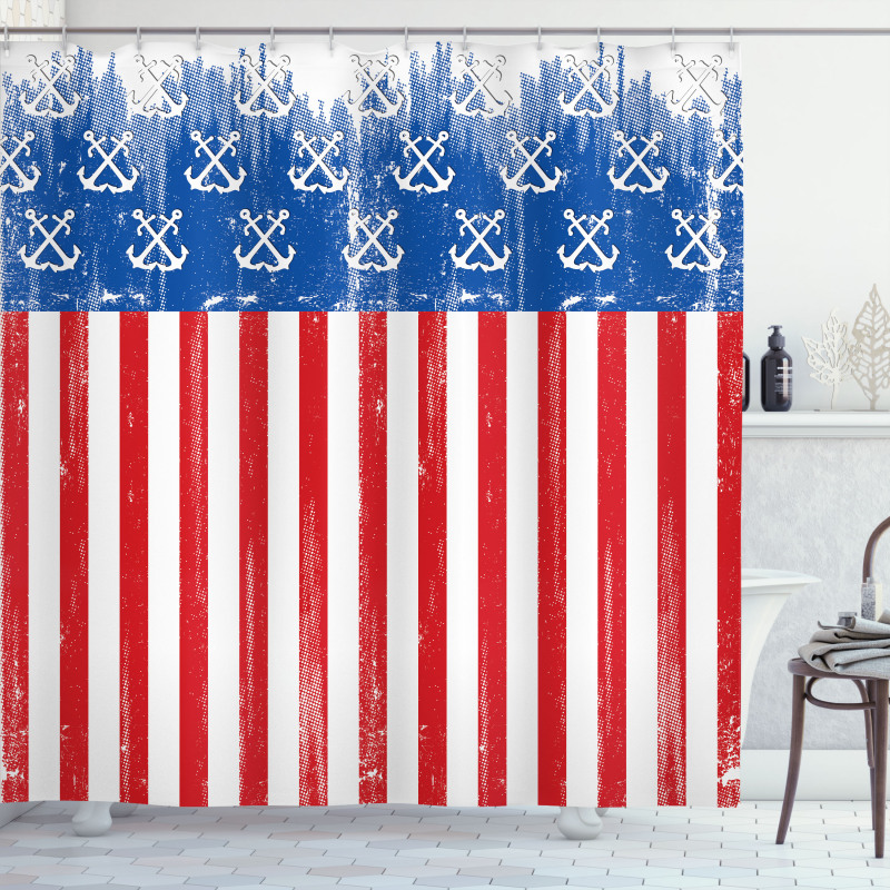 Patriotic Grunge Flag Marine Shower Curtain