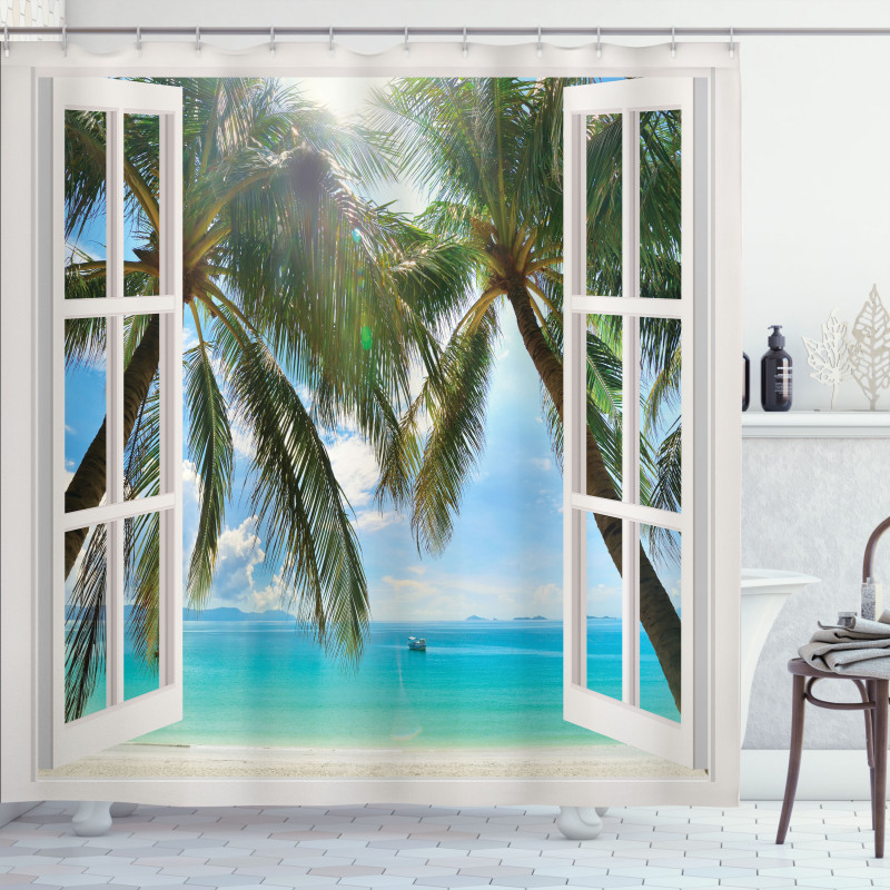 Window to the Exotic Beach Shower Curtain