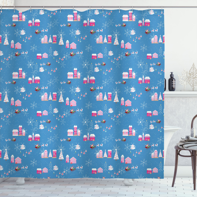 Cartoonish Noel Scenery Shower Curtain