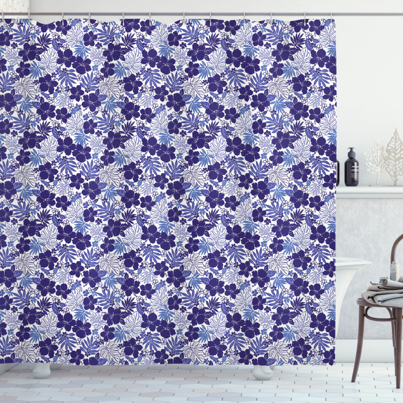 Monochrome Exotic Flora Shower Curtain