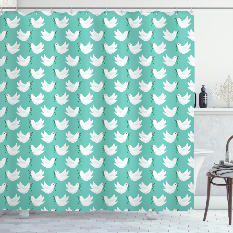 Doodle Dove with Branch Shower Curtain