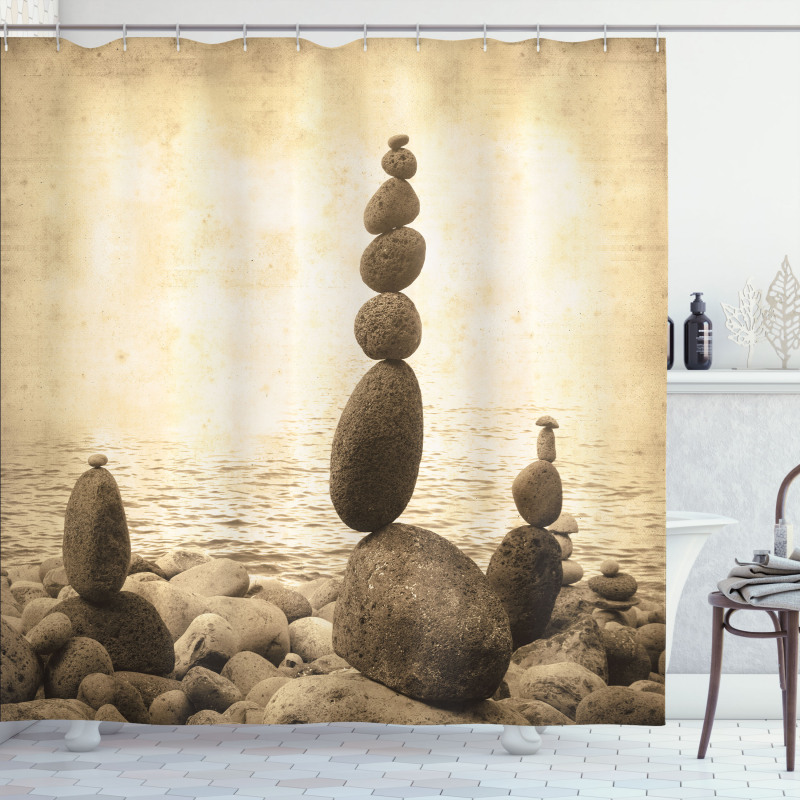 Rocks Calm Sepia Art Shower Curtain