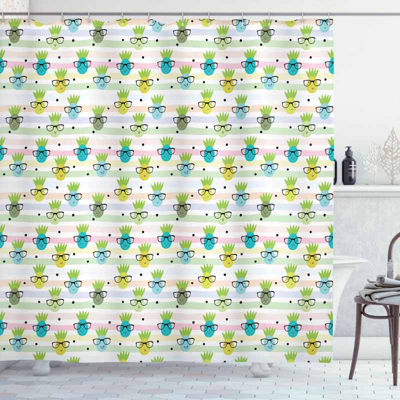 Funny Pineapple Glasses Shower Curtain