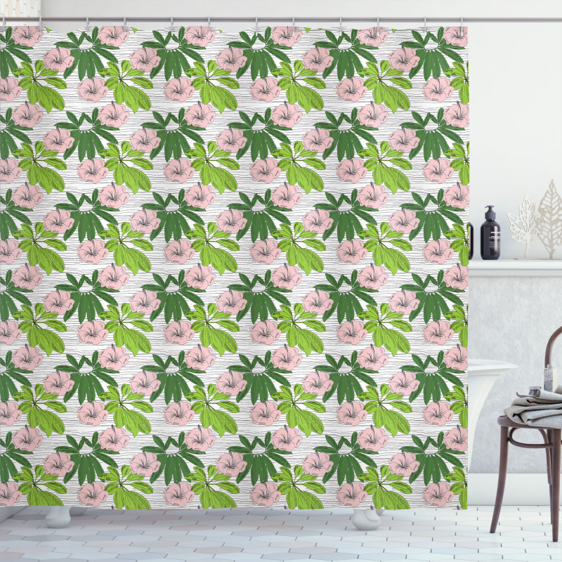 Hibiscus Flora Hand Drawn Shower Curtain