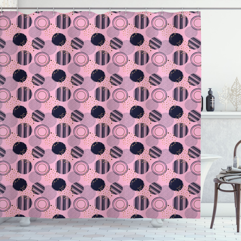 Geometric Circles and Dots Shower Curtain