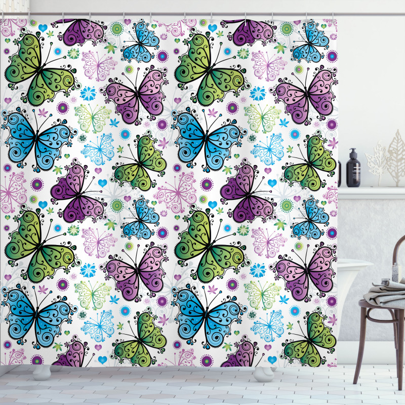 Wings Hearts and Dots Shower Curtain