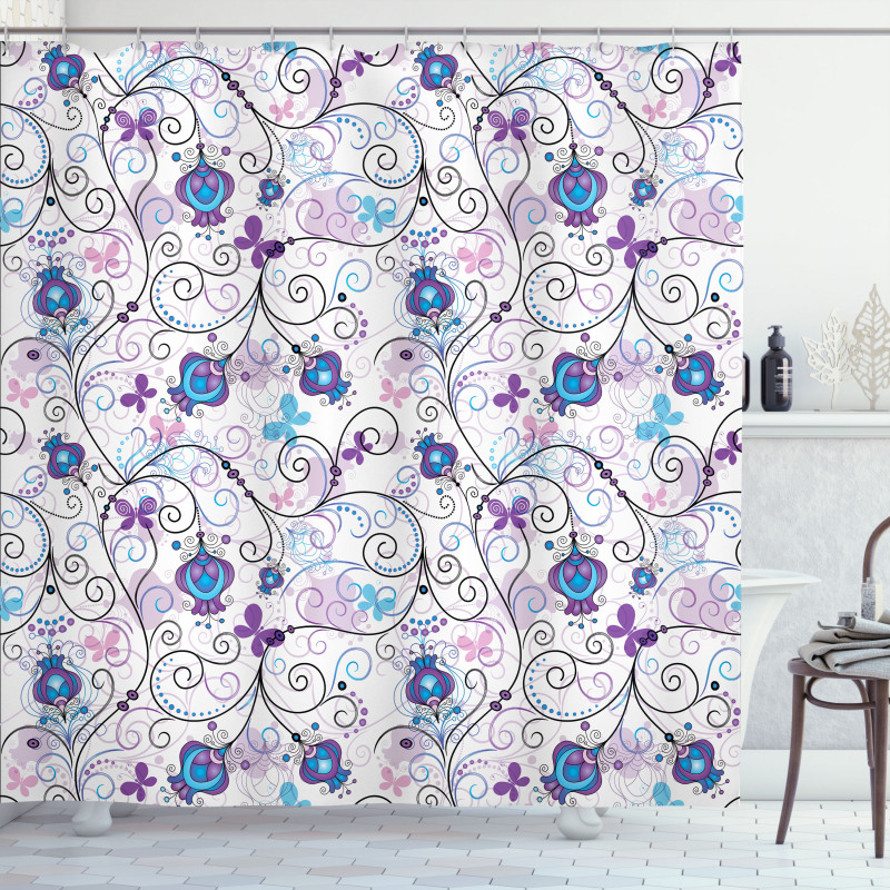 Abstract Butterflies Flowers Shower Curtain