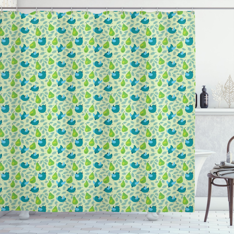 Pears with Small Sparrows Shower Curtain