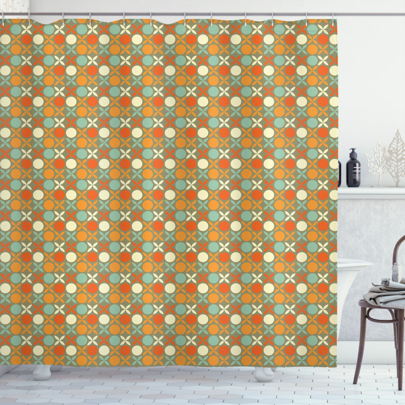 Retro Style Flower and Dots Shower Curtain
