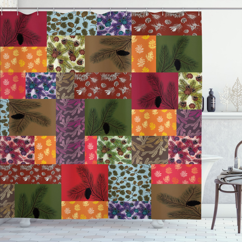 Colorful Pine Squares Art Shower Curtain