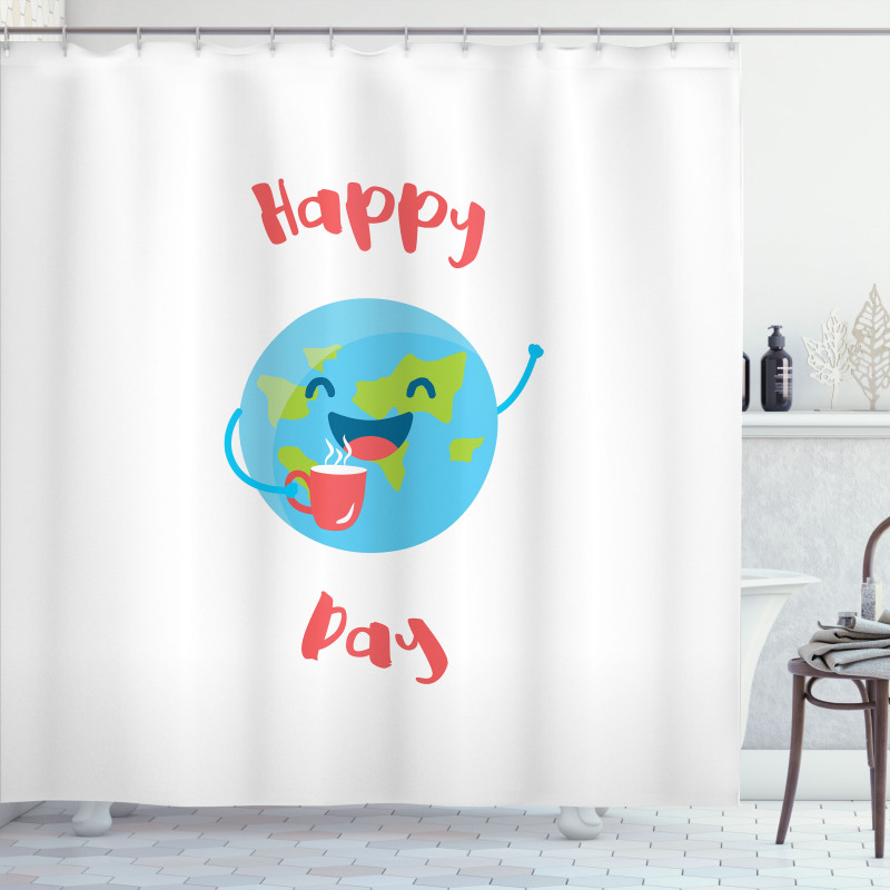 Earth with a Coffee Cup Shower Curtain