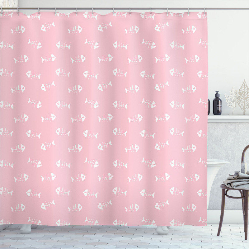 Fish Bones Hearts Shower Curtain