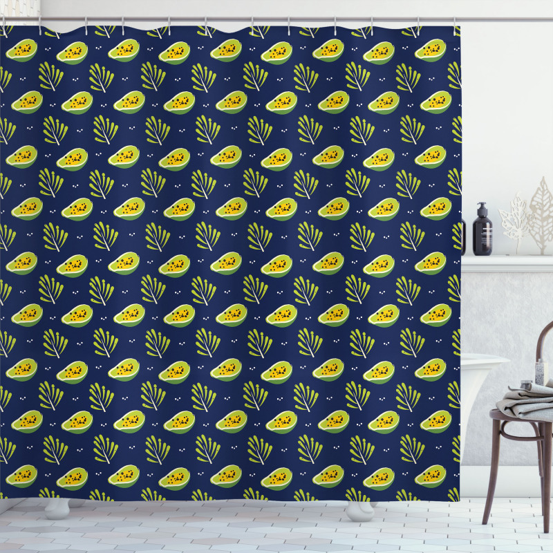 Tropical Papaya and Branches Shower Curtain