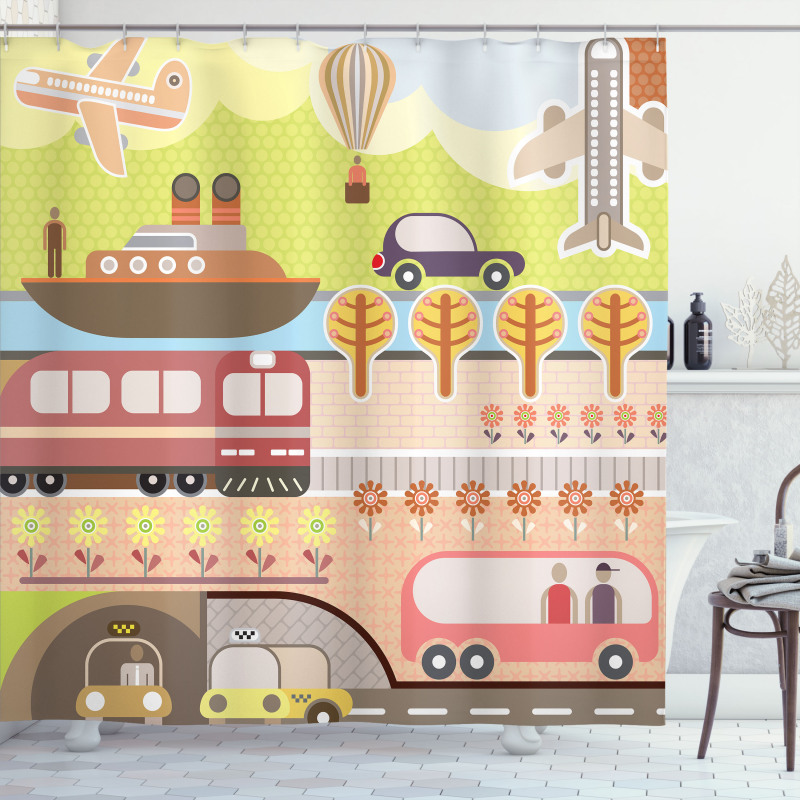 Train Ship Airplane Bus Shower Curtain