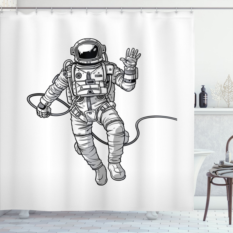 Cosmonaut Waving Hand Shower Curtain