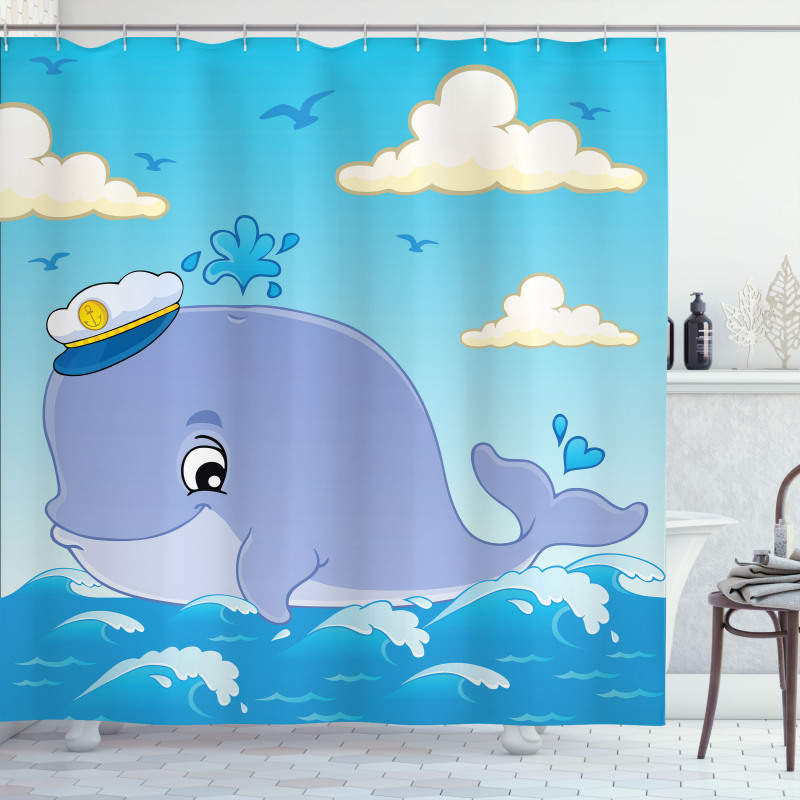 Nursery Theme Captain Whale Shower Curtain
