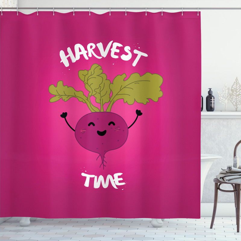 Happy Beet Character Words Shower Curtain