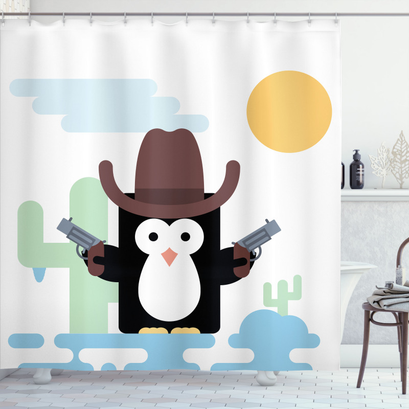 Cacti Cowboy Penguin in a Hat Shower Curtain