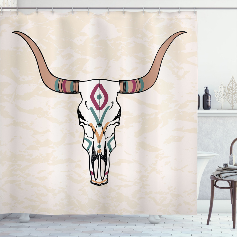 Tribal Bull Skull Folkloric Shower Curtain