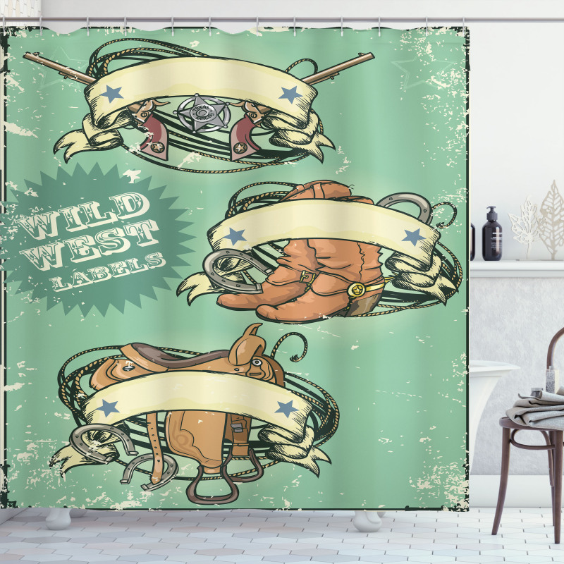 Grunge Retro Cowboy Boots Shower Curtain