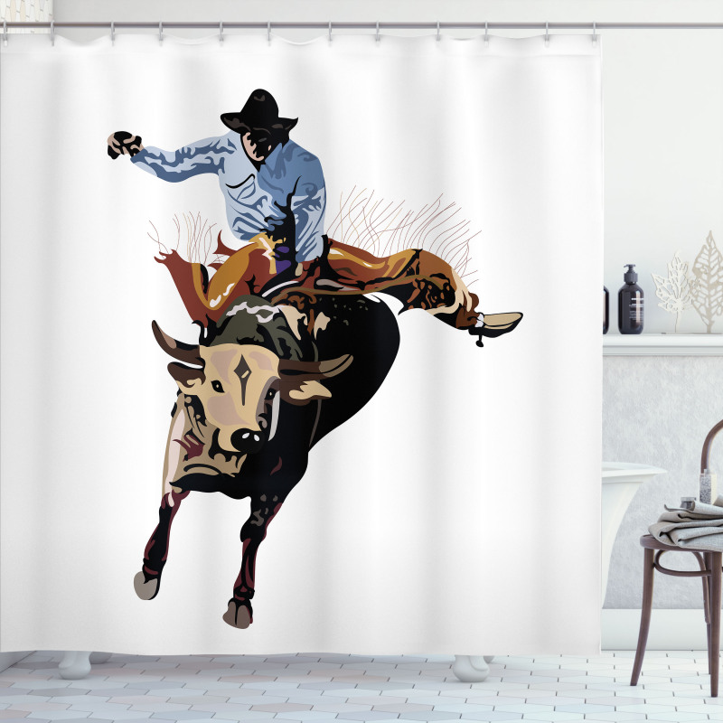 Cowboy Bucking Bull Western Shower Curtain