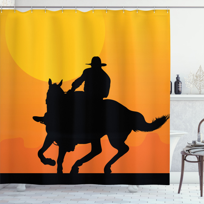 Silhouette of a Lone Rider Shower Curtain