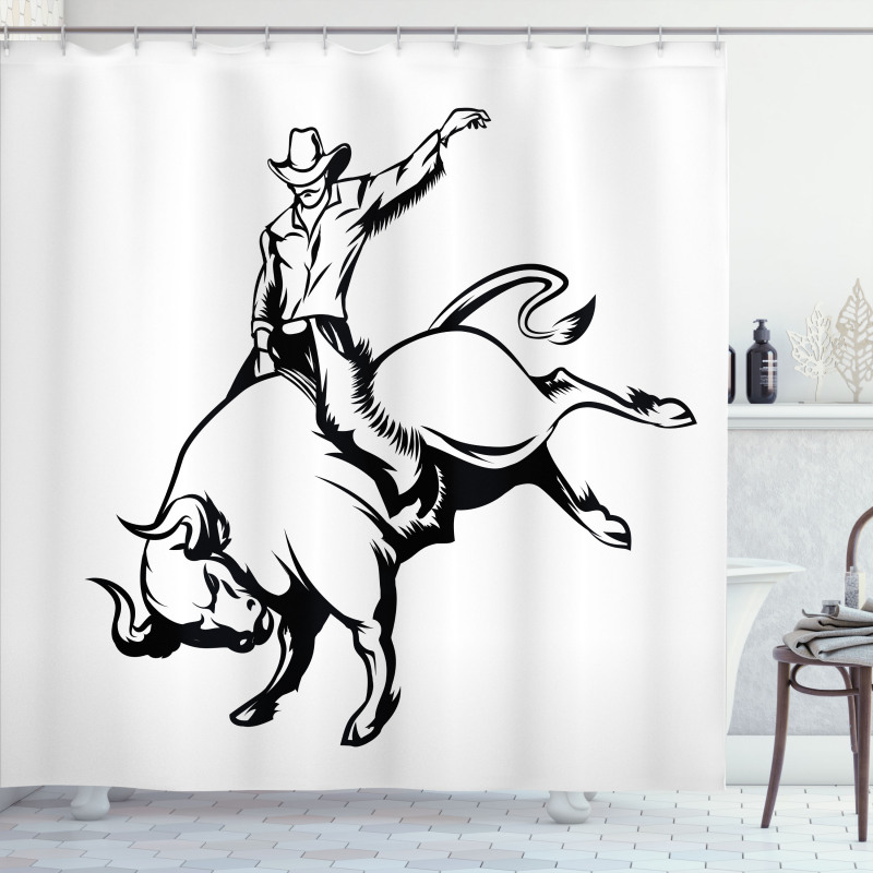 Cowboy Riding a Wild Bull Shower Curtain