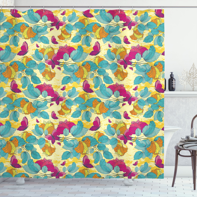 Abstract Leaf Butterfly Shower Curtain