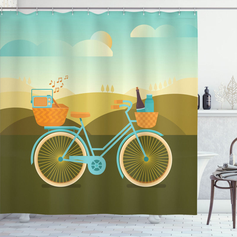 Camping Picnic Themed Bike Shower Curtain