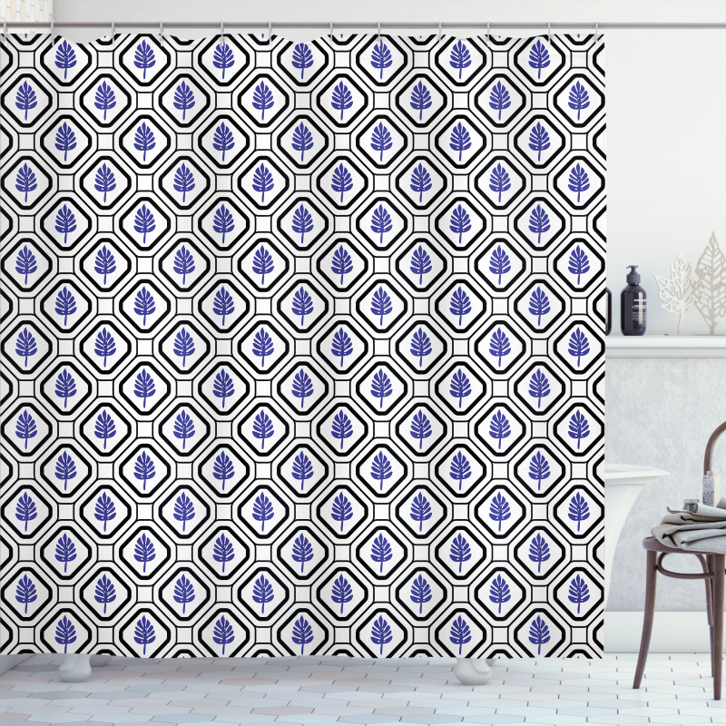 Rhombus Leaves Folkloric Shower Curtain