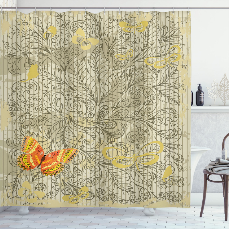 Botanical Leafy Butterfly Shower Curtain