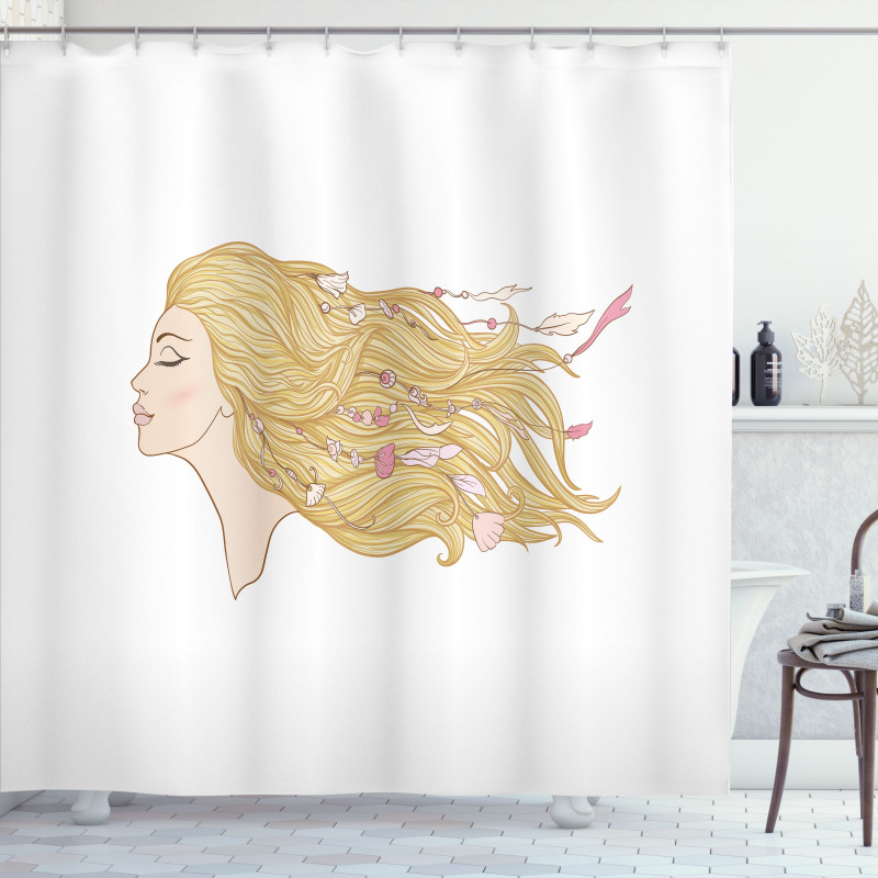 Young Lady with Hair Beads Shower Curtain