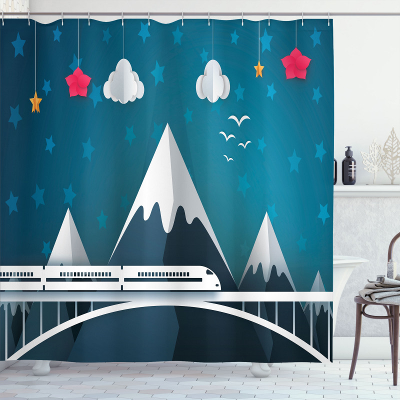 Cartoon Style Mountains Shower Curtain