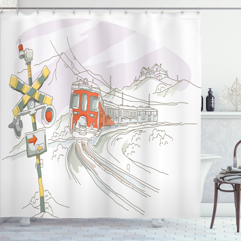 Train on the Tracks Rural Shower Curtain