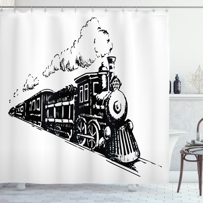 Retro Steam Locomotive Shower Curtain