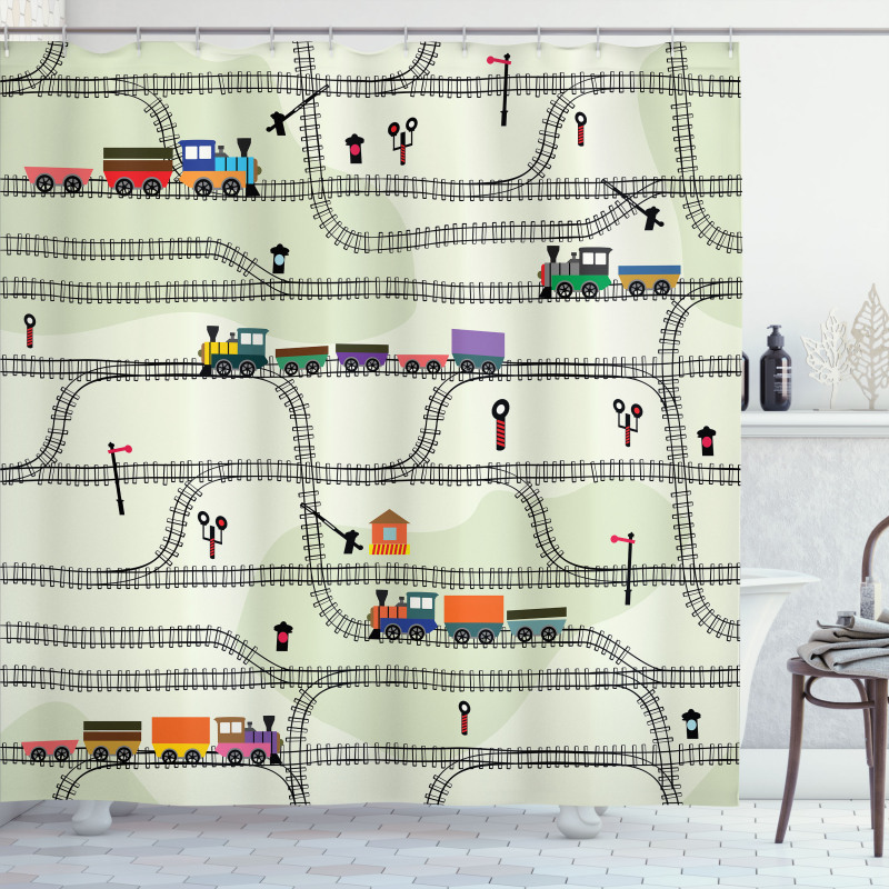 Roads Trains Locomotives Shower Curtain