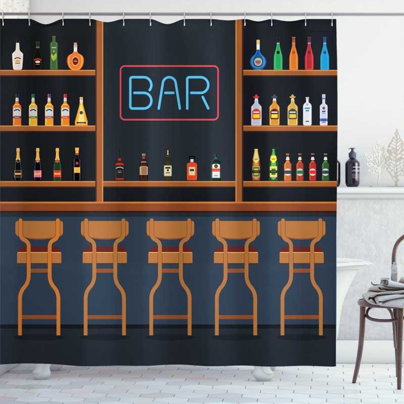 Bar Chairs Cocktail Bottles Shower Curtain