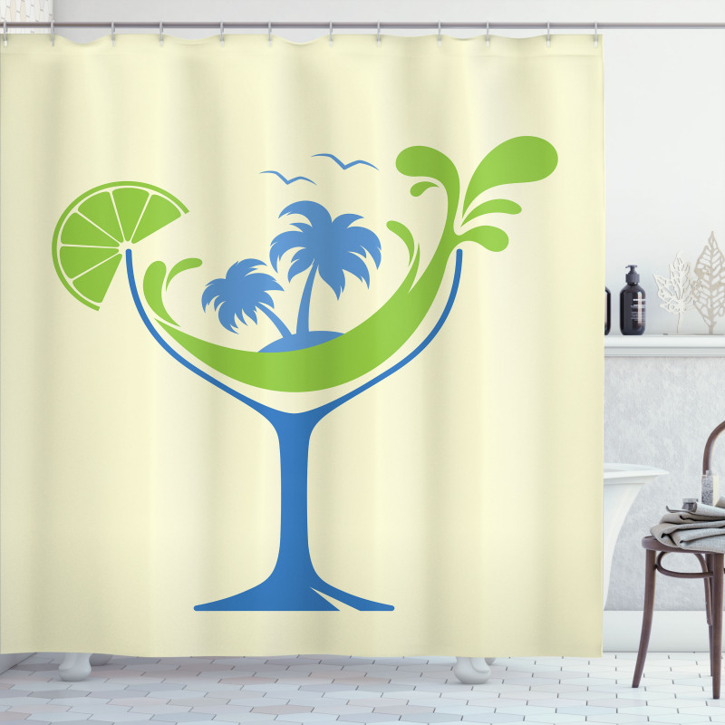 Cocktail Beach Bar with Glass Shower Curtain