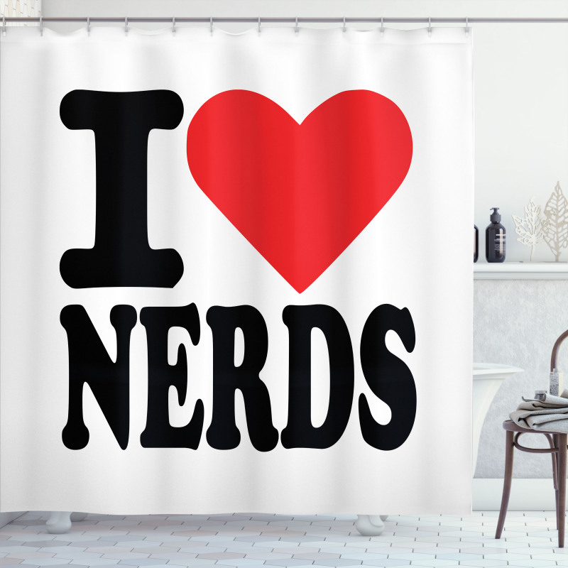 I Love Nerds Words with Heart Shower Curtain