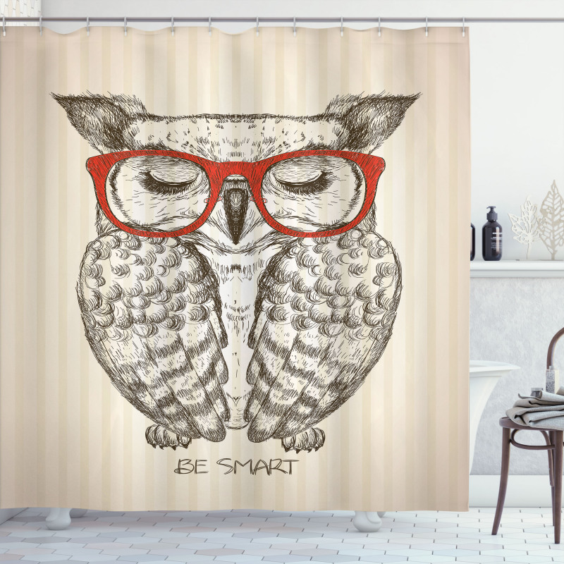 Owl with Be Smart Lettering Shower Curtain