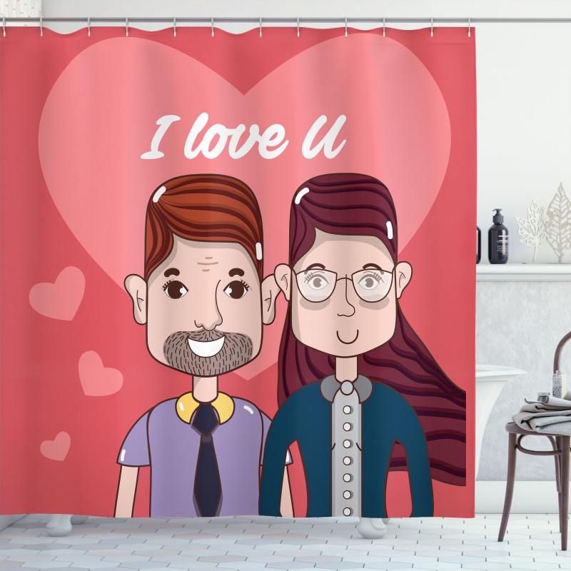 Cartoon Style Valentine's Day Shower Curtain