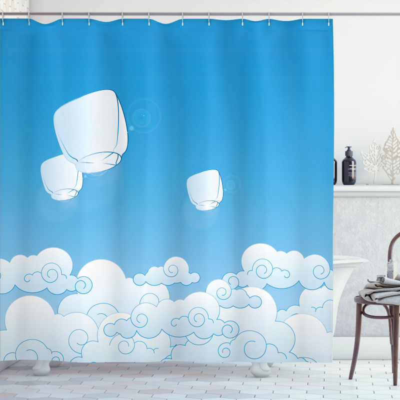 Lantern Floating Away in Sky Shower Curtain