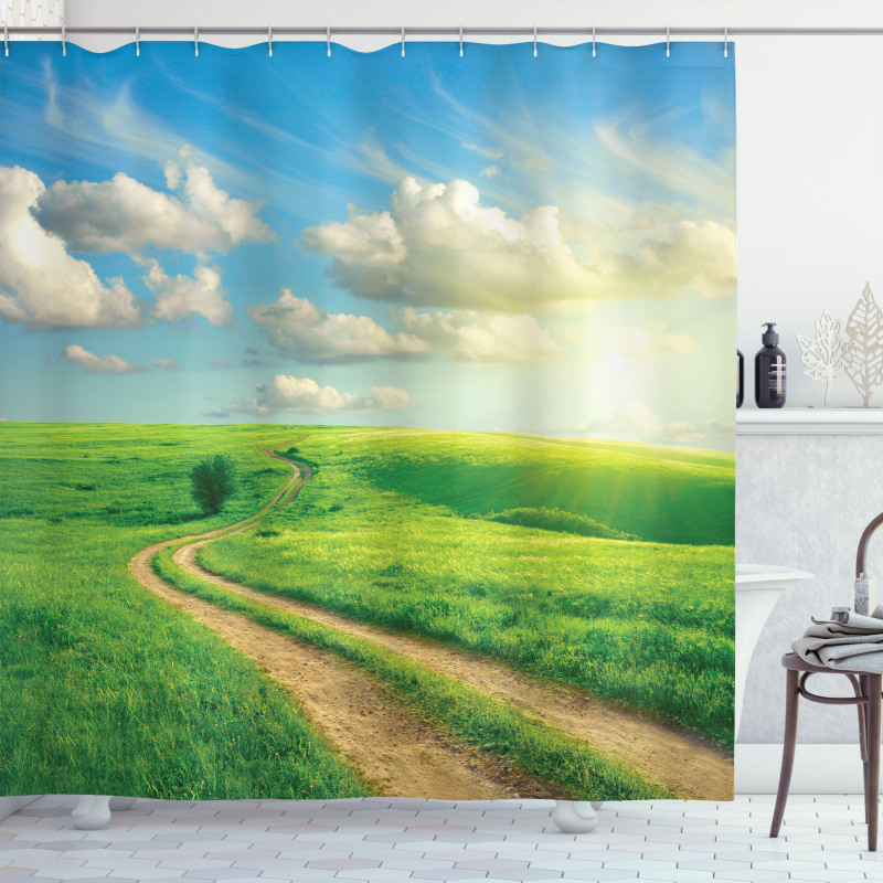Grassy Hill Sky Pathway Shower Curtain