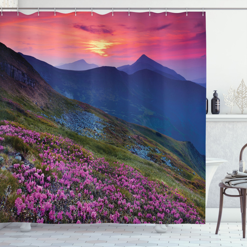 Floral Mountains Dusk Shower Curtain