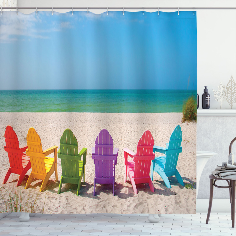 Colorful Wooden Deckchairs Shower Curtain
