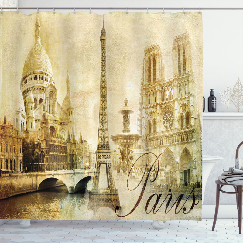 Vintage Style Landmarks Photo Shower Curtain