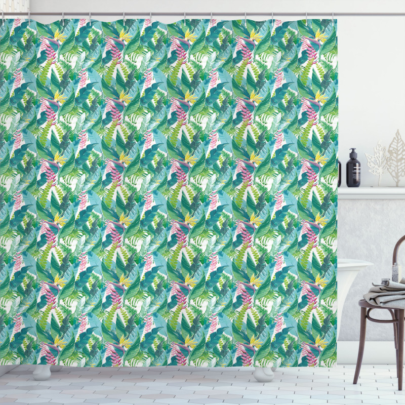 Fern and Monstera Leaves Shower Curtain
