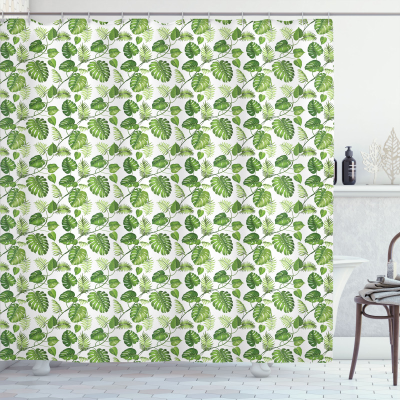 Monstera and Fern Foliage Shower Curtain